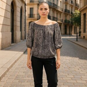 Violet & Claire Women's Medium M Blouse Snakeskin Print Elastic Neck Waist Boho